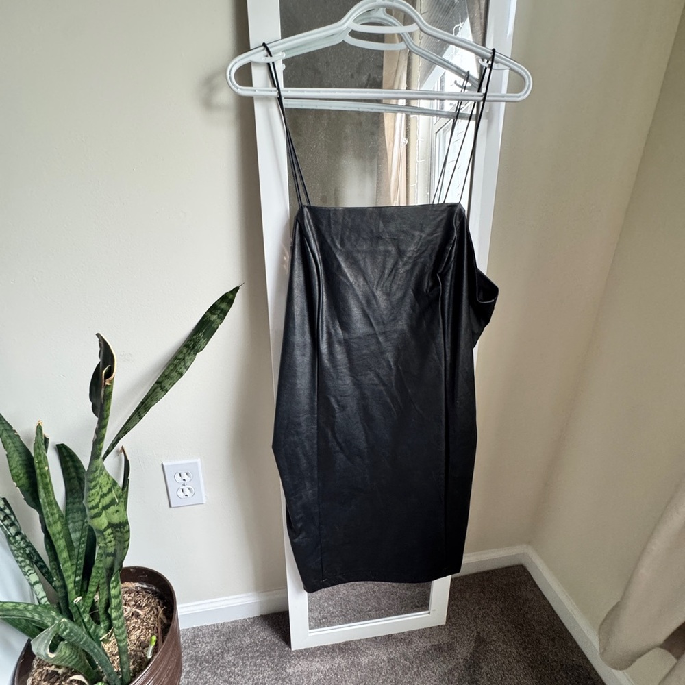 Black Faux Leather Party Dress